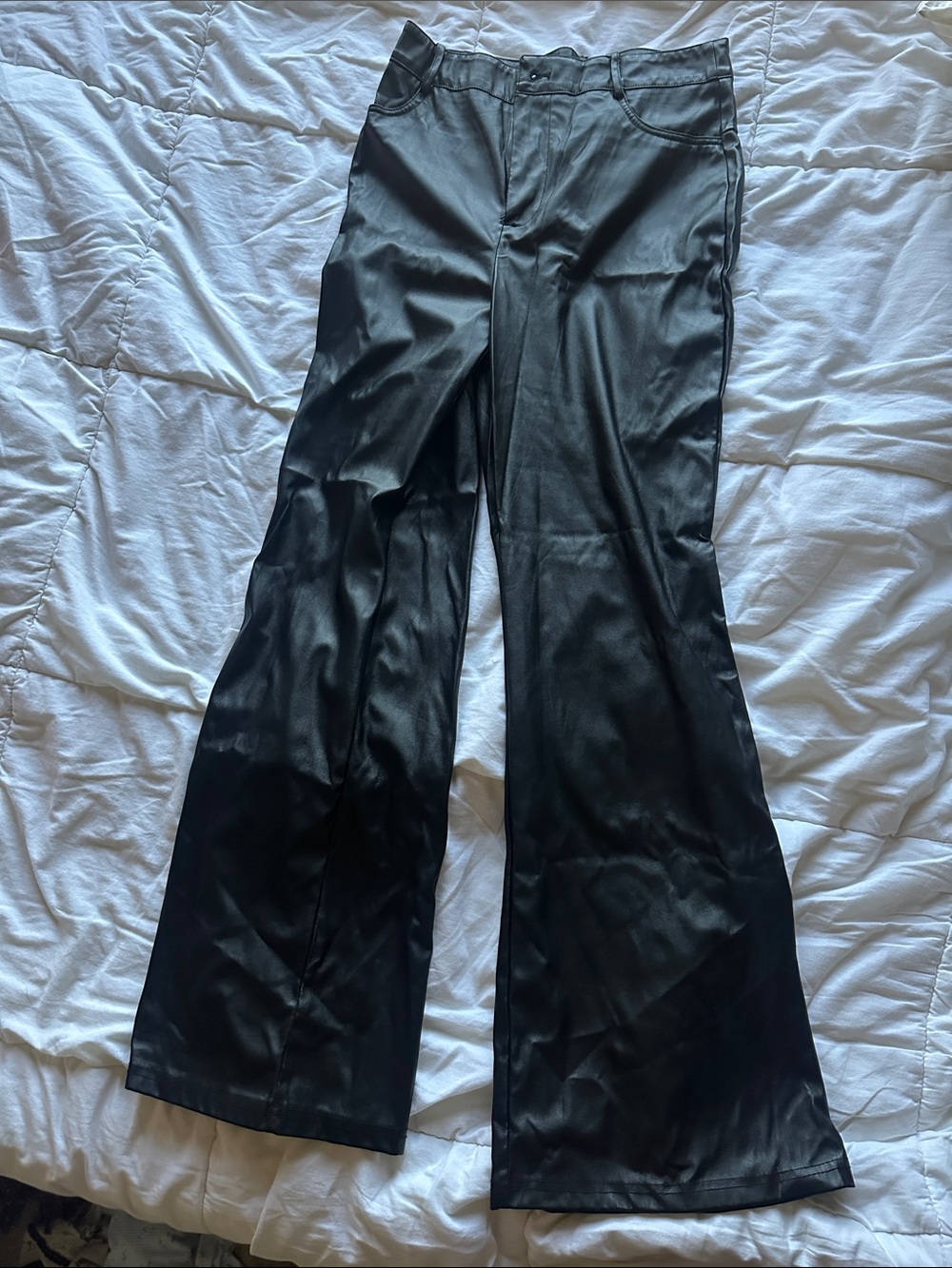 SHEIN Black Faux Leather Flared Pants